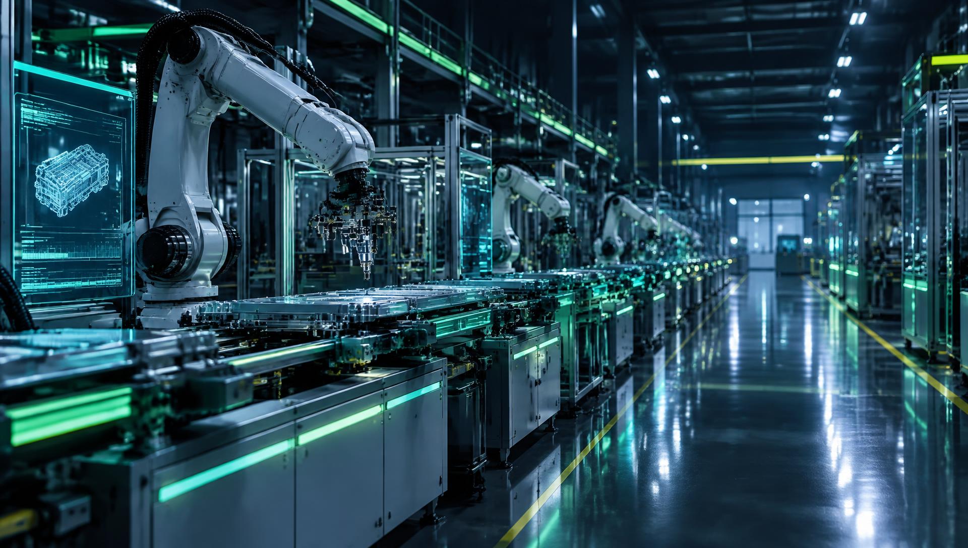 Automated manufacturing line with robotic arms
