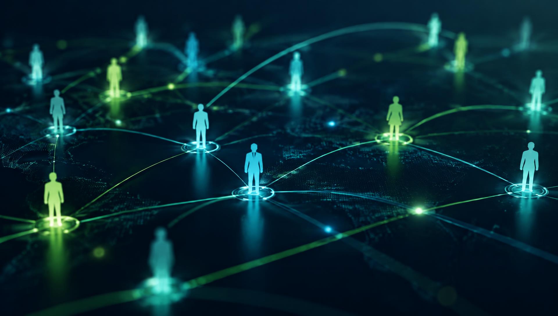 Abstract network of connected people nodes representing workforce strategy
